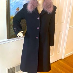 Nicole Miller Coat Fox Collar Lambs Wool